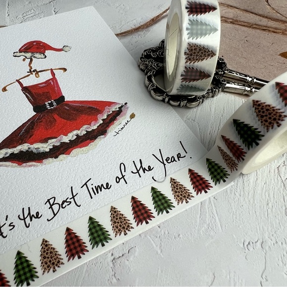 Buffalo Plaid & Leopard Print Trees, Christmas, Washi Tape, 1 Roll - Picture 2 of 8